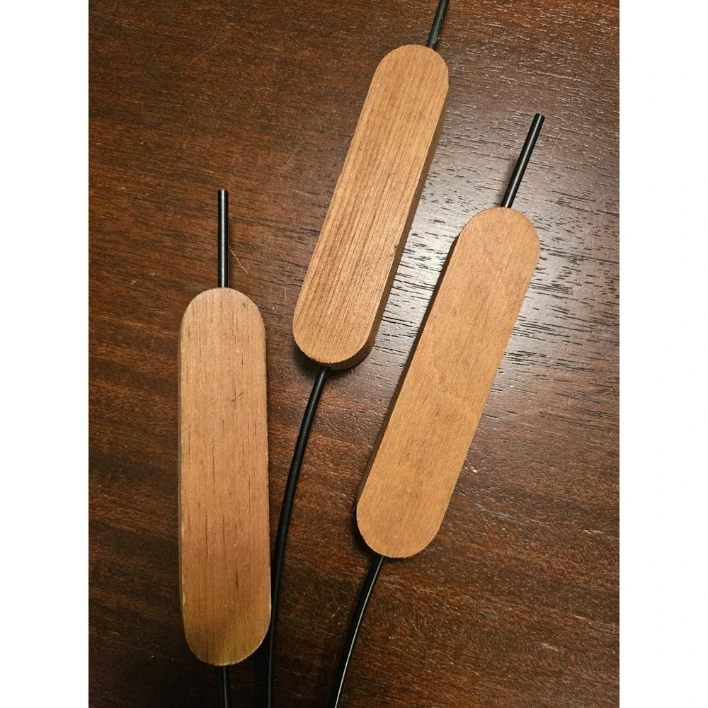 Handmade Wooden Cattail Floral Picks Set of 6 Brown Mid Century Modern Decor